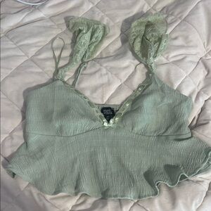 Green Lace Trim Crop Top